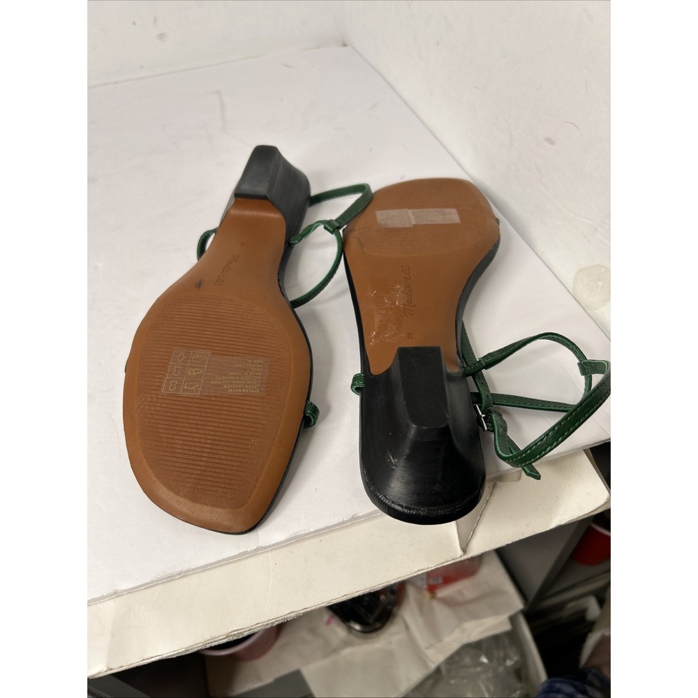 Madewell Maycie Isometric T Strap  SANDALS  Leather Green Sz 8 Strappy - Picture 7 of 9